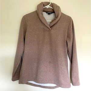Lands End Beige Women’s Shawl Collar Sweater Warm Winter Fleece Plush Cozy Small